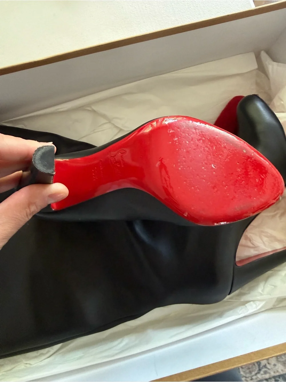 Christian Louboutin Black Leather Over-the-Knee High-Heel Boots with Red Sole